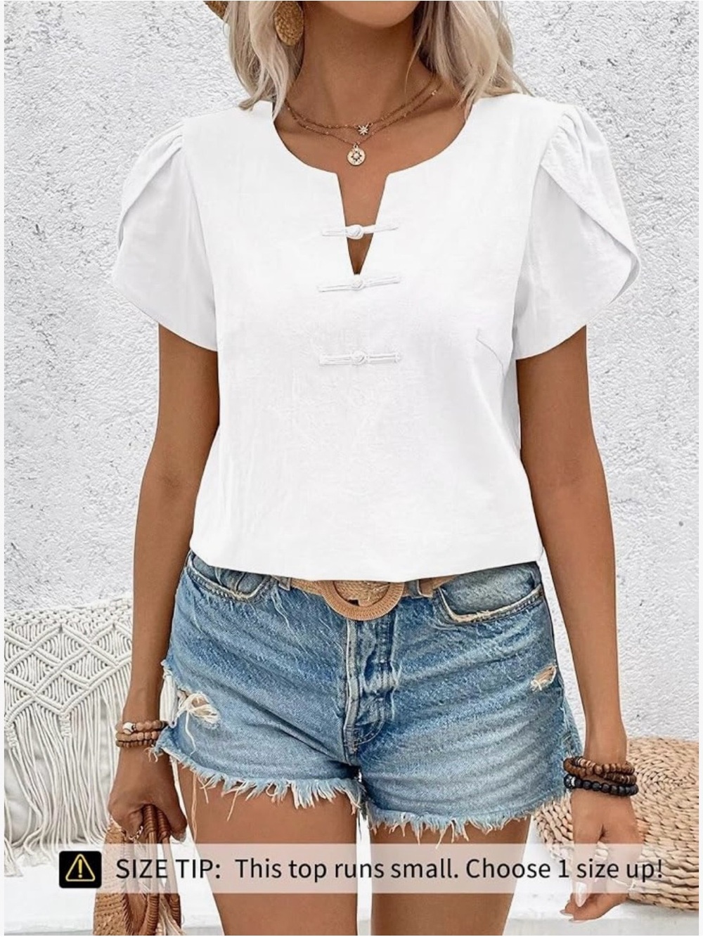 Falechay Women's Summer Tops Petal Short Sleeve - Picture 2 of 11